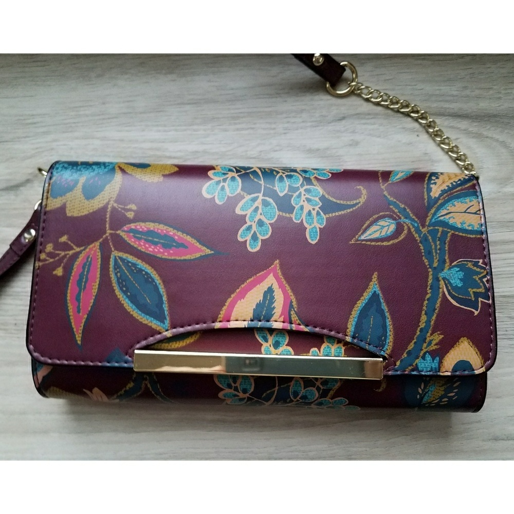 Burgundy Floral Crossbody Clutch